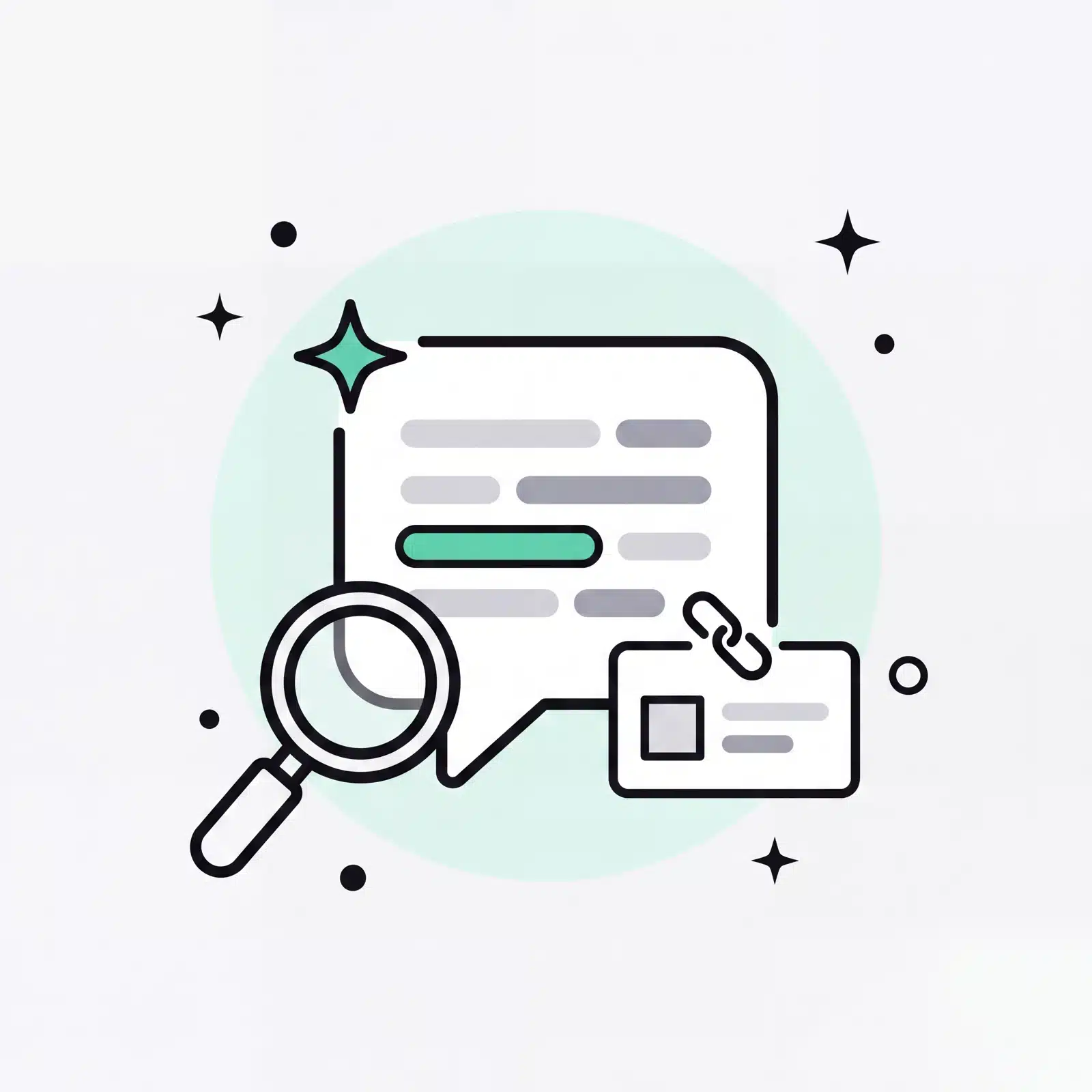 ภาพประกอบขั้นตอน AI Citation Audit กล่องคำตอบของ AI ที่เอ่ยถึงแบรนด์หนึ่งครั้ง พร้อมการ์ดแหล่งอ้างอิงและแว่นขยายที่ใช้ตรวจ