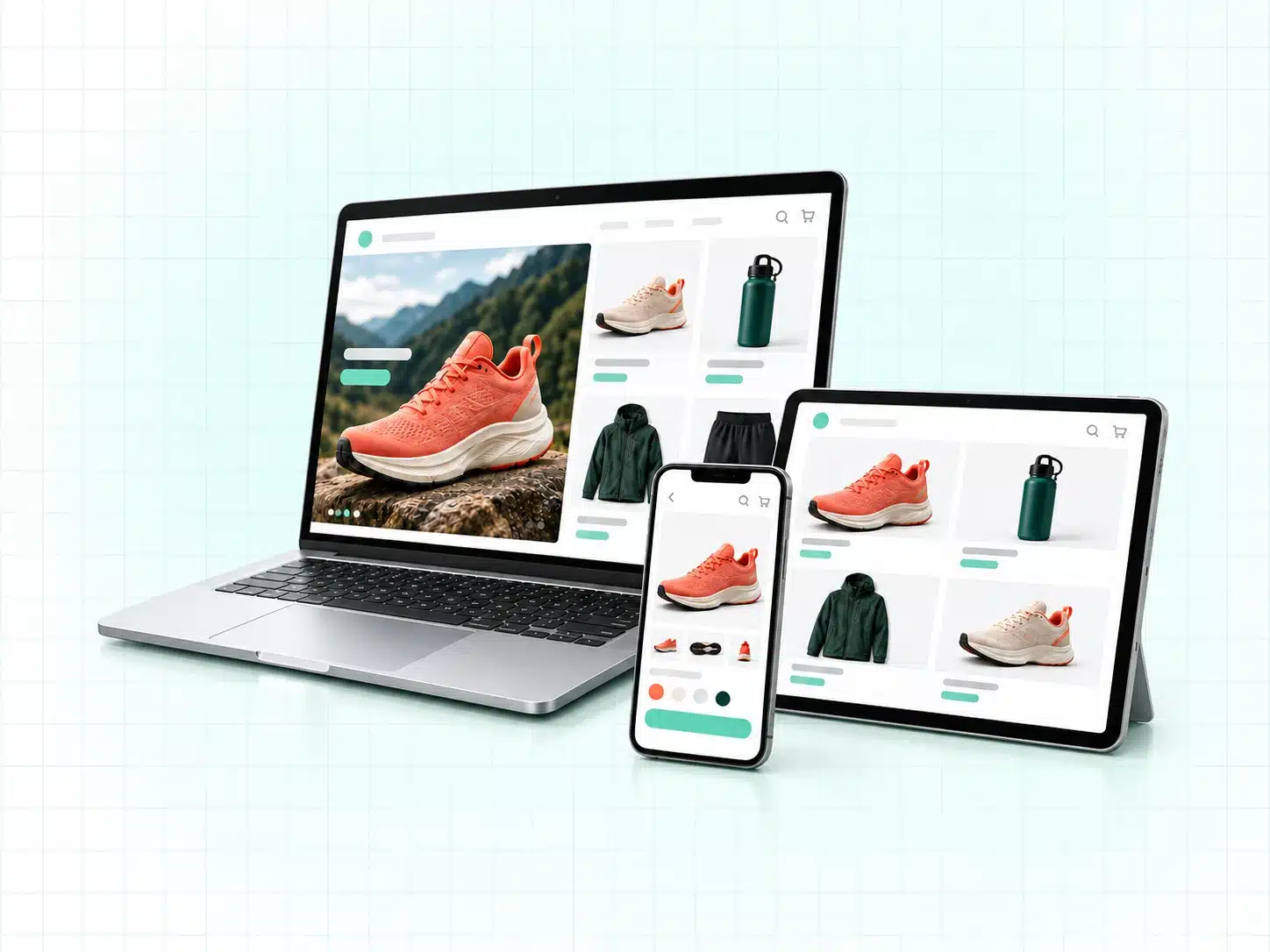 หน้าร้าน Ecommerce บน Laptop Tablet และมือถือ แสดงหน้าสินค้าที่ลูกค้าค้นเจจาก Google